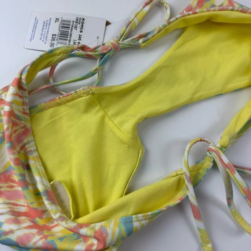 Hurley Bikini Bottom Womens XL Yellow Multi Tie Dye Rhythm Wash Side Tie NWT